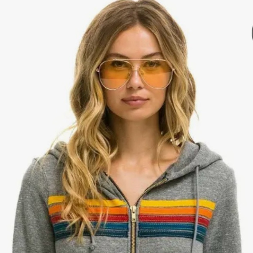 Aviator Nation 5 Stripe Hoodie Heather Gray sweatshirt.